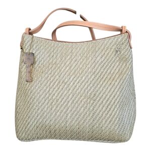 Fossil Tan Rattan Basket Weave Leather Trim Vintage Shoulder Bag